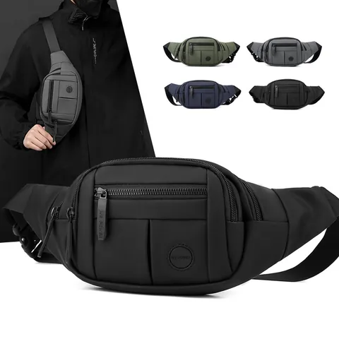 Men Casual Waterproof Nylon Waist Bag Fashion Outdoor Sport Chest Bag With Adjustable Strap Solid Multi Pocket Fanny Pack