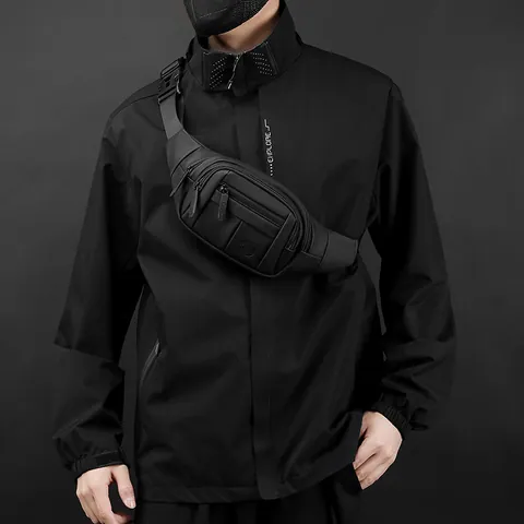 Men Casual Waterproof Nylon Waist Bag Fashion Outdoor Sport Chest Bag With Adjustable Strap Solid Multi Pocket Fanny Pack