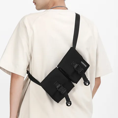Herren Taktische Nylon Brusttasche Wasserabweisend Doppel-Tasche Sling Bag Casual Outdoor Crossbody Tasche Für Handy Geldbörse