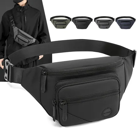 Sac Banane Homme Mode Nylon Imperméable Sac de Poitrine Bandoulière Cyclisme de Plein Air Multi-Poches Sac de Voyage Quotidien