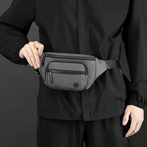Sac Banane Homme Mode Nylon Imperméable Sac de Poitrine Bandoulière Cyclisme de Plein Air Multi-Poches Sac de Voyage Quotidien