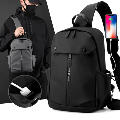 Herren Casual Nylon Sling Brusttasche Wasserabweisende Umhängetasche Mit USB-Ladeanschluss Große Kapazität Für Reise Alltag