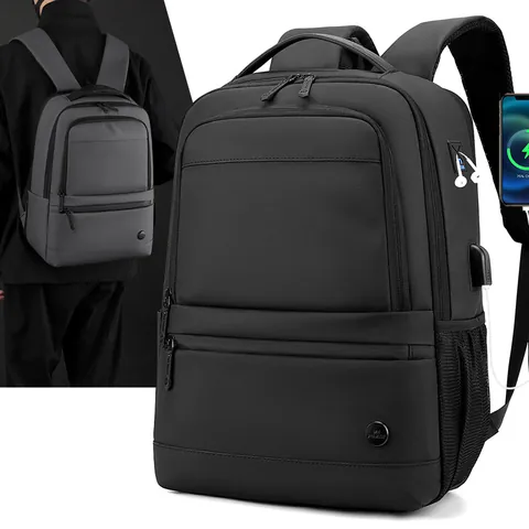 Large Capacity Expandable Men's Business Backpack With USB Charging Port Waterproof Nylon Laptop Bag For Commuting Travel