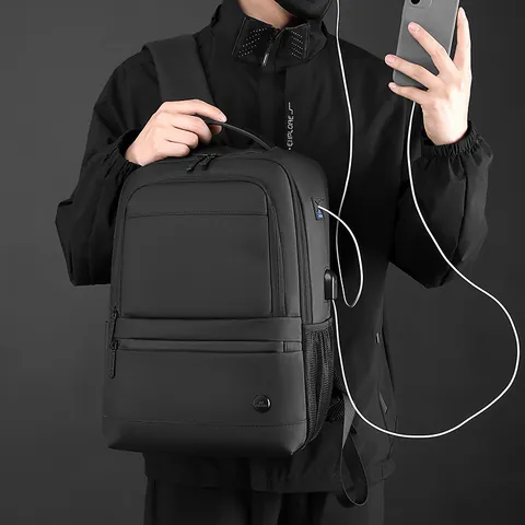Large Capacity Expandable Men's Business Backpack With USB Charging Port Waterproof Nylon Laptop Bag For Commuting Travel