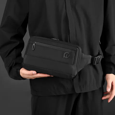 Men's Waterproof Nylon Waist Bag Casual Business Chest Bag Crossbody Shoulder Bag For Travel Outdoor Sports Large Capacity Bag