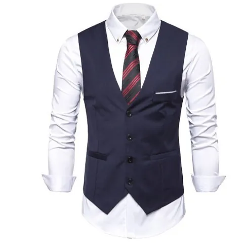 Heren Slim Fit Zakelijk Kostuum Vest Britse Stijl Katoenmix Single Breasted Taillejas V-Hals Gilet Met Achtergesp