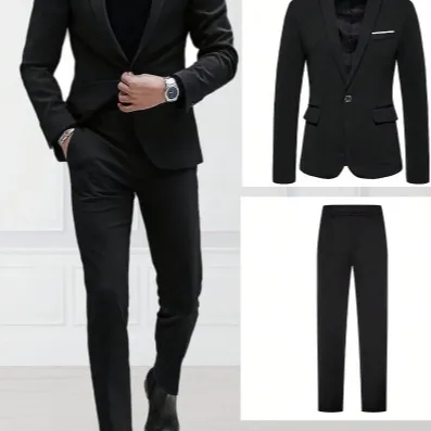 Men's Slim Fit Suit Set Viscose Cotton Blend Single Breasted Notch Lapel Solid Color For Business Wedding Formal Party