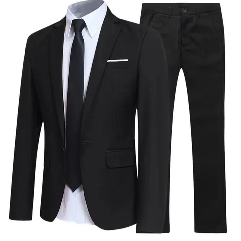 Men Slim Fit Business Blazer and Pants Suit Viscose Blend One Button Notched Lapel Wedding Groomsman Formal Casual Apparel