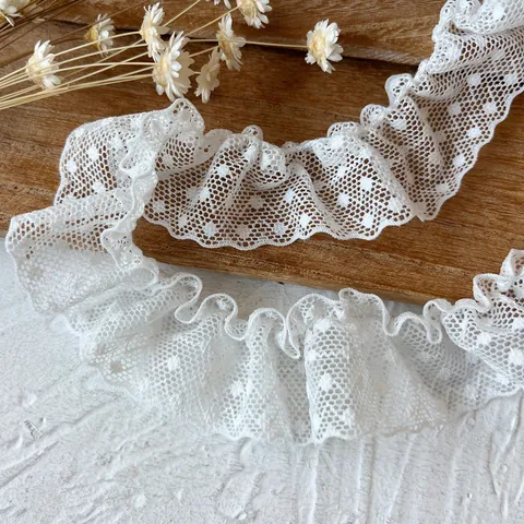 White French Ruffle Lace Trim Polyester Polka Dot Mesh Ribbon For DIY Crafts Wedding Dress Doll Clothing Sewing Accessories