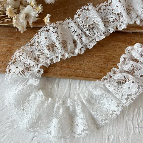 Weiß Plissee Floral Spitzenbesatz Polyester Ausschnitt Sonnenblume Band Für DIY Kleid Bekleidung Nähen Zubehör Handwerk Dekoration