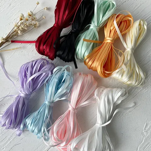 Solid Color Satin Ribbon Ultra Narrow Woven Tape For DIY Doll Clothing Decoration Gift Wrapping Wedding Party Hair Braiding Craft