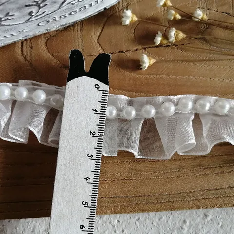 Bordo in Pizzo Plissettato in Organza Bianca Con Künstliche Perle di Plastica Nastro a Volant per Abbigliamento Fai da Te Cucito Casa