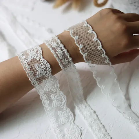 Elegant White Cotton Lace Trim Ribbon Vintage Palace Style Embroidered Hollow Out For DIY Sewing Craft Doll Clothes Decoration