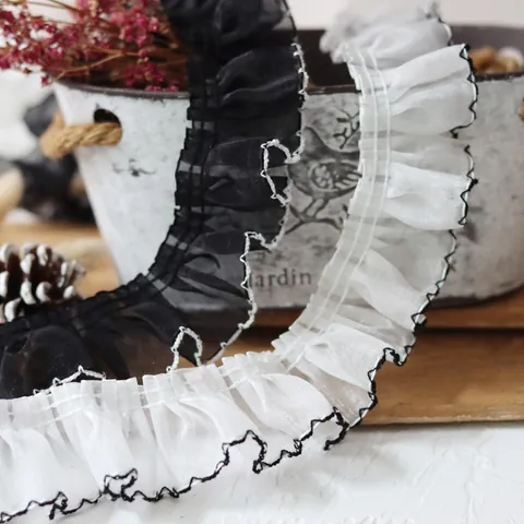 Passamaneria in Pizzo Chiffon Pieghettato Retrò Nastro a Volant Con Bordo a Contrasto Per Cucito Abbigliamento Fai Da Te Matrimonio Decorazione Casa