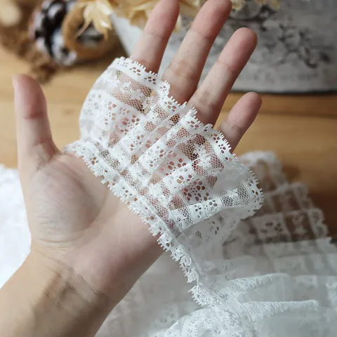 Witte Geplooide Wimperkant Afwerking Polyester Opengewerkt Bloemenlint Voor DIY Naaien Poppenkleid Bruiloft Decoratie