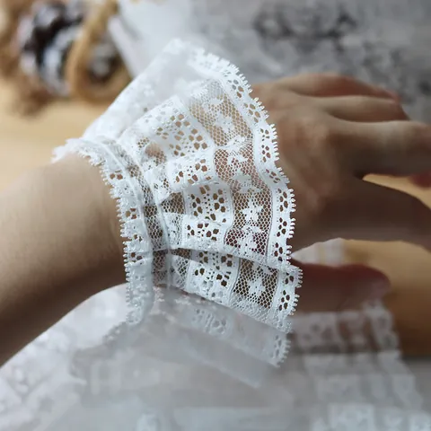 Witte Geplooide Wimperkant Afwerking Polyester Opengewerkt Bloemenlint Voor DIY Naaien Poppenkleid Bruiloft Decoratie
