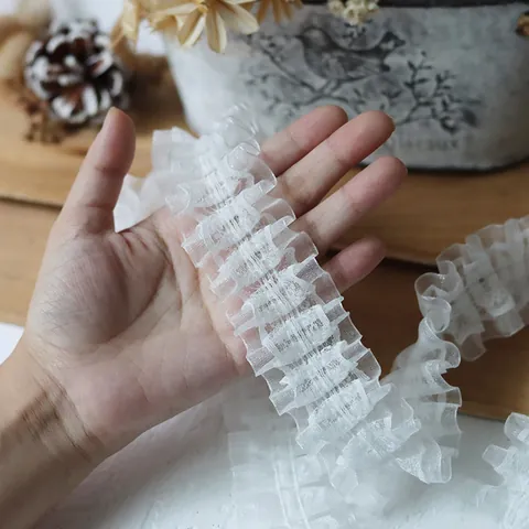 Weiße Plissierte Organza Spitzenbesatz Mehrlagige Rüschenband Für DIY Nähen Lolita Kleidung Zubehör Heimtextilien Dekoration