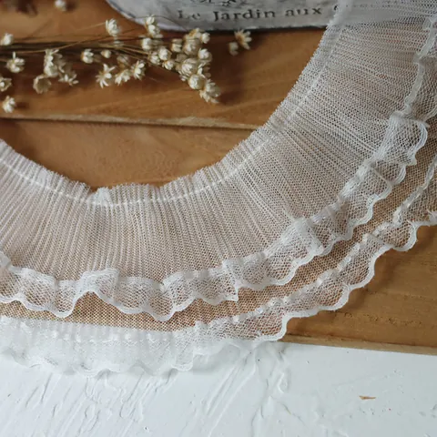French Style Layered White Pleated Lace Trim Ribbon For DIY Sewing Clothing Collar Cuff Decoration Polyester Fabric