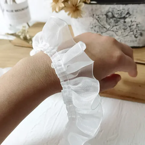 4cm Wide Pleated Organza Lace Trim Ruffled Mesh Ribbon Fabric For Apparel Sewing DIY Craft Wedding Decoration White Black