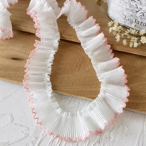 Ribete de Encaje Plisado de Gasa Borde Festoneado para Vestido de Muñeca Lolita Ropa DIY Accesorios de Costura Decorativos