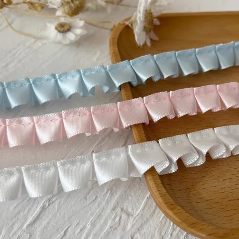 Ruffled Satin Ribbon Pleated Lace Trim Polyester Frill Edge Ribbon For DIY Sewing Crafts Doll Clothes Dress Decoration