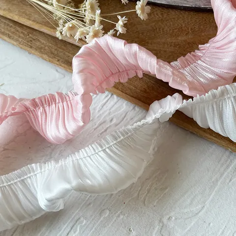 French Vintage Pleated Lace Trim Ruffled Ribbon For DIY Sewing Craft Apparel Decoration Doll Dress Accessory Polyester Fabric