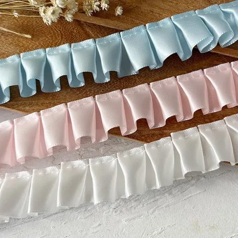 Pleated Satin Ribbon Ruffled Edge Lace Trim For Sewing DIY Doll Clothes Flower Gift Packaging Handmade Craft Material Home Decor