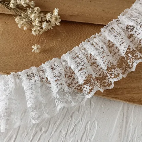 Galon de Dentelle Plissé Double Couche Polyester Brodé Floral Ruban de Maille à Volants Pour la Couture Bricolage Décoration de Vêtement