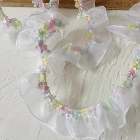 Elastische Weiße Netzspitzenbesatz Mit Bunten Punkten Gerüschtes Organzaband Für DIY Basteln Kleidung Hochzeit Deko Zubehör