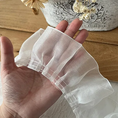 Weiße Transparente Organza Spitzenborte Gekräuseltes Band Für DIY Bekleidung Nähen Hochzeit Deko Kleiderkanten Verzierung Zubehör