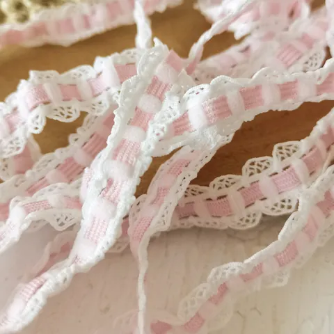 Elastic Lace Trim Gingham Ribbon Scalloped Edge For DIY Crafts Doll Clothes Sewing Decoration Polyester Fabric Handcraft