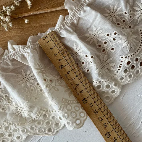 Sunflower Embroidery Eyelet Cotton Lace Trim Ruffle Hollow Pleated Ribbon For DIY Sewing Craft Dress Home Decor Accessory