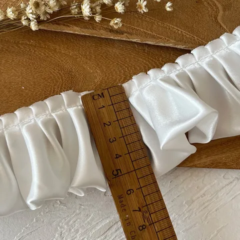 Doppellagige Plissierte Satin Rüschen Spitzenbesatz Seidig Nähband Für Hochzeitskleid Rocksaum Dekoration DIY Handwerk Zubehör