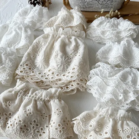 Gerüschte Baumwolle Lochspitze Bestickte Blumen Herz Borte Für DIY Nähen Handwerk Kleid Kragen Manschette Dekoration
