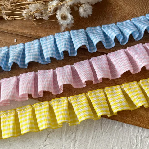 Gingham Roesjes Afwerking Geplooid Katoenmix Kant Lint Voor Kleding Decoratie DIY Naaien Ambachten Pastorale Stijl Stof