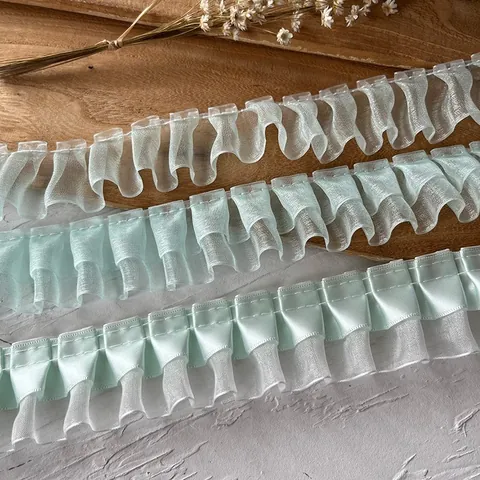 Mint Green Pleated Lace Trim Ruffled Organza Satin Ribbon For DIY Sewing Clothing Skirt Hem Wedding Decor Garment Accessory