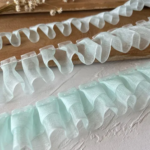 Mint Green Pleated Lace Trim Ruffled Organza Satin Ribbon For DIY Sewing Clothing Skirt Hem Wedding Decor Garment Accessory