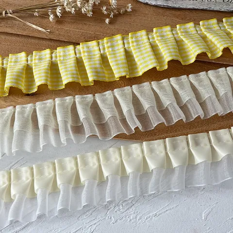 Cinta de Volantes de Encaje Plisado de Organza de Satén de Poliéster para Costura de Ropa de Bricolage Decoración de Dobladillo de Falda