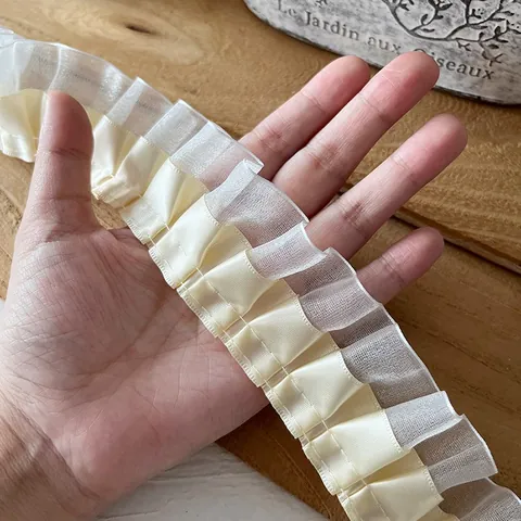 Cinta de Volantes de Encaje Plisado de Organza de Satén de Poliéster para Costura de Ropa de Bricolage Decoración de Dobladillo de Falda