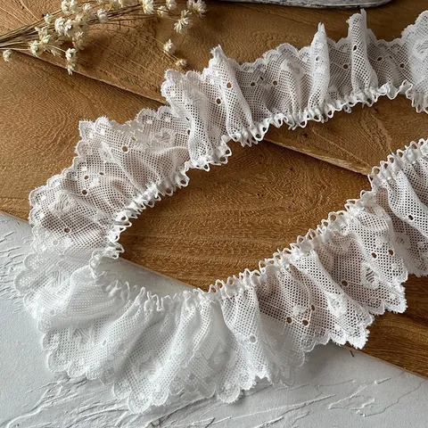 Ribete de Encaje Fruncido Patrón Corazón Tela de Malla Plisada para Coser DIY Decoración de Ropa Accesorios Hogar