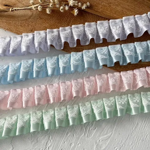Eleganter Plissierter Spitzenbesatz Satinband Rüschen Blumenbesatz Für DIY Nähen Handwerk Puppenkleidung Morandi Dekoration