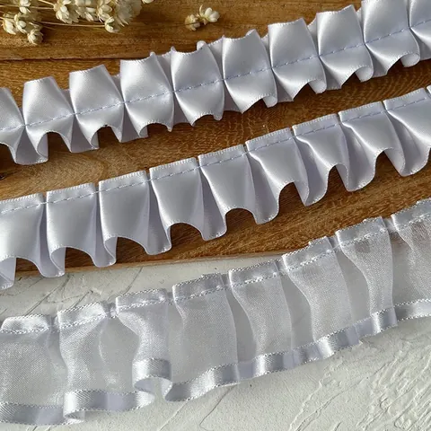 Vintage Lilac Purple White Pleated Ruffle Lace Trim Satin Organza Ribbon For DIY Lolita Apparel Sewing Garment Accessories