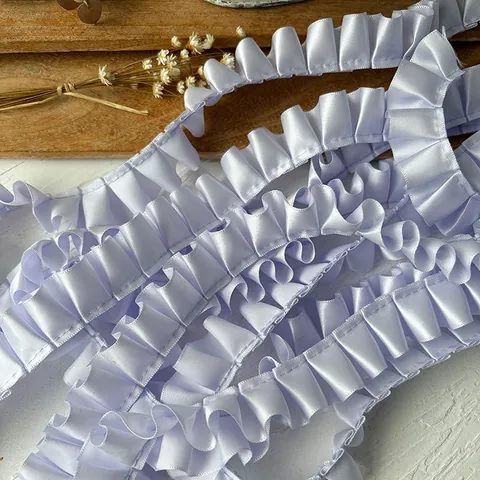 Vintage Lilac Purple White Pleated Ruffle Lace Trim Satin Organza Ribbon For DIY Lolita Apparel Sewing Garment Accessories
