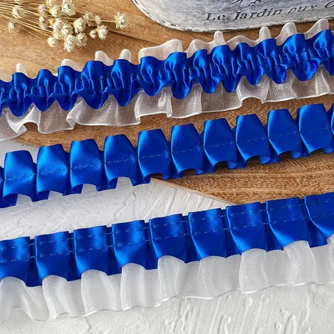 Royal Blue Ruffled Satin Trim Lace Edge For DIY Clothing Accessories Handmade Pleated Ribbon Decoration Sewing Materials