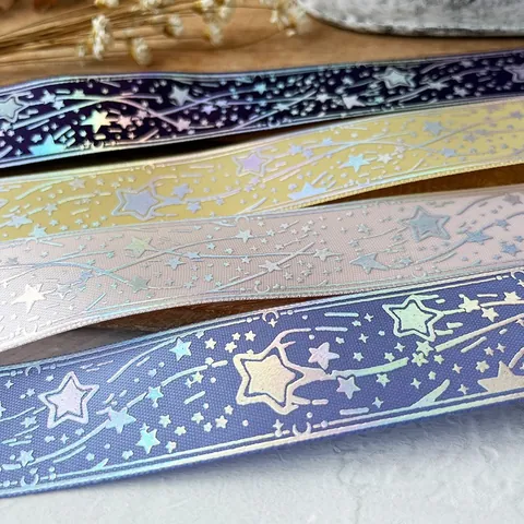 Ruban en Satin Holographique Étoile Filante pour Nœuds DIY Emballage Cadeau Ruban Décoratif Double Face Déco Fête