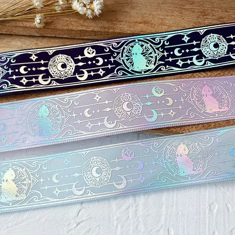 Holografisch Hemels Kat Maan Ster Satijn Lint Fantasie Astrologie Folie Bedrukt Lint Voor DIY Ambachten Cadeauverpakking Feestdecoratie