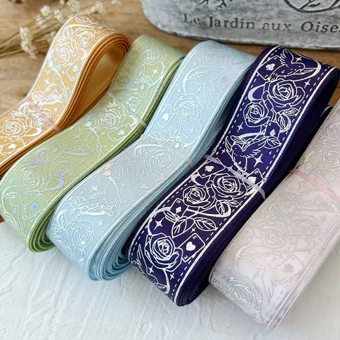 Rose Pigeon Poker Pattern Satin Ribbon For DIY Ita Bag Scrapbooking Hot Stamping Decorative Ribbon For Gift Wrapping