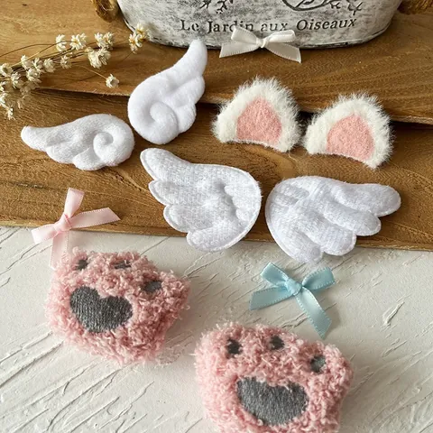 Plush Angel Wings Satin Ribbon Bow Heart Star Patches For DIY Hair Accessories Clothing Decoration Handmade Sewing Patch