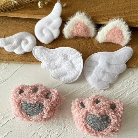 Plush Angel Wings Satin Ribbon Bow Heart Star Patches For DIY Hair Accessories Clothing Decoration Handmade Sewing Patch
