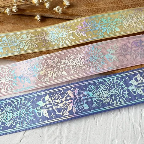 Holographic Laser Rose Flower Vine Polyester Ribbon For DIY Bow Hair Accessories Crafts Decoration And Gift Wrapping